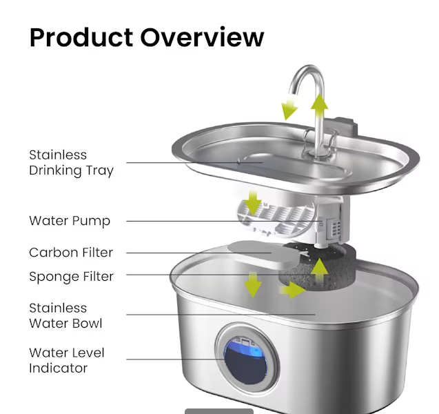 PawsPik SS-01 Stainless Steel Faucet-Design Cat Fountain, 108.2 oz.