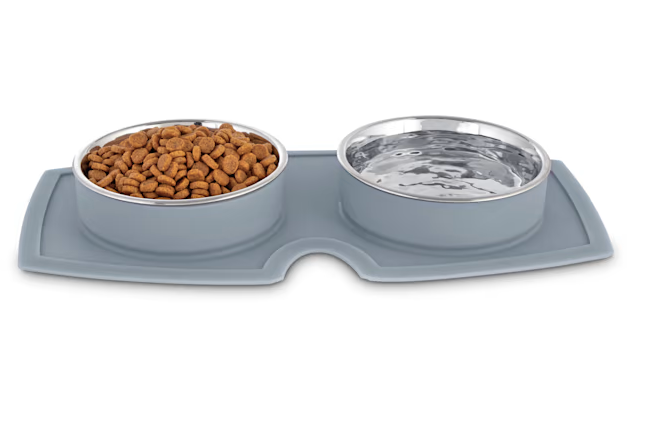 EveryYay Silicone Double Diner Stainless Steel Dog Bowl Set, Grey, 2 Cups
