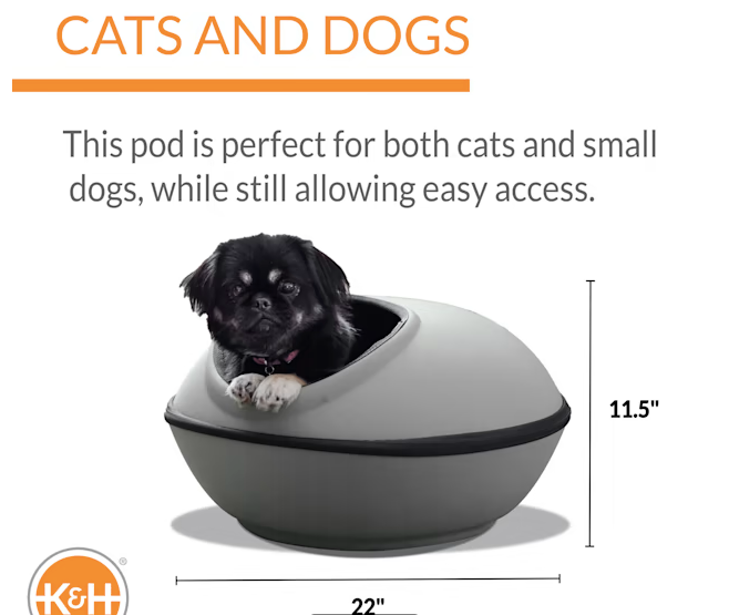 K&H Gray Mod Dream Pod Unheated Pet Bed, 22" L X 22" W