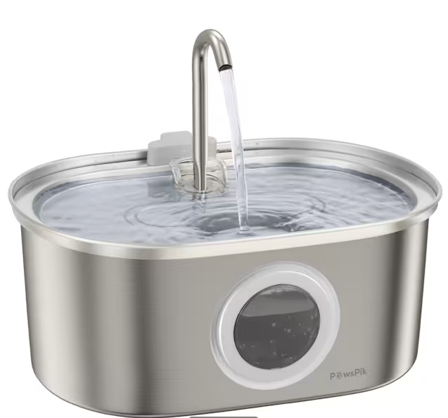 PawsPik SS-01 Stainless Steel Faucet-Design Cat Fountain, 108.2 oz.