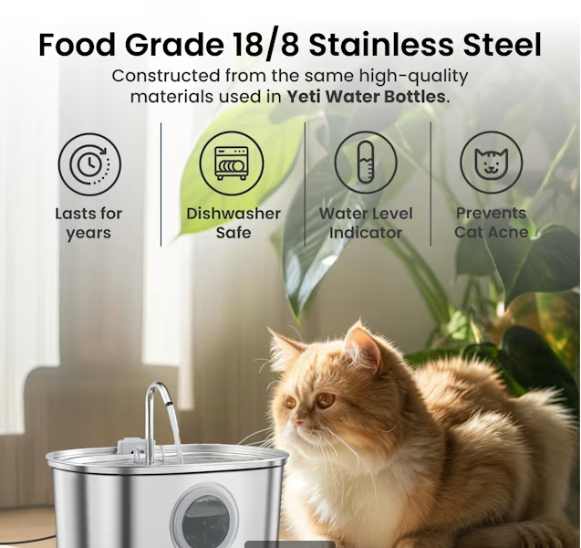 PawsPik SS-01 Stainless Steel Faucet-Design Cat Fountain, 108.2 oz.