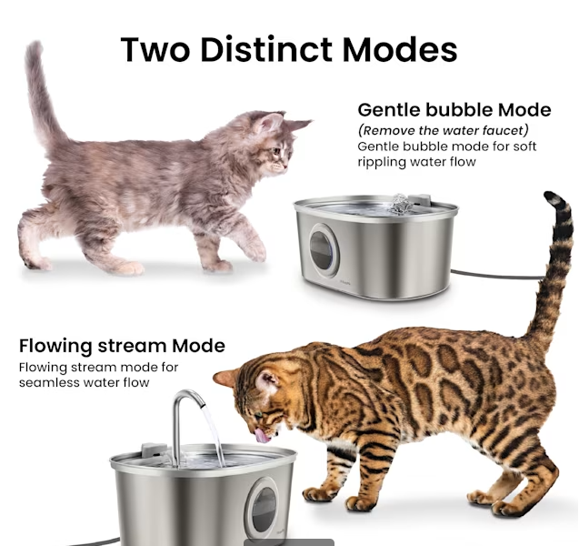 PawsPik SS-01 Stainless Steel Faucet-Design Cat Fountain, 108.2 oz.