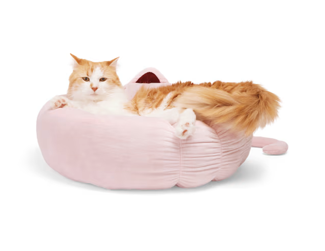 EveryYay Pink Cat Ear Round Bed, 18" L X 18" W X 6" H