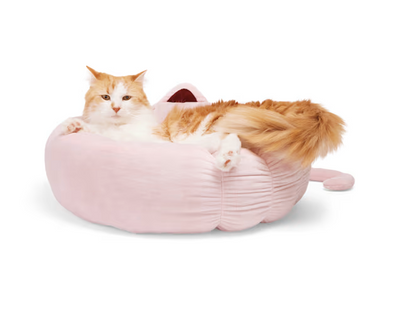EveryYay Pink Cat Ear Round Bed, 18" L X 18" W X 6" H