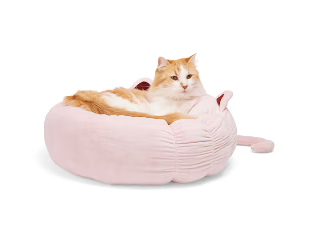 EveryYay Pink Cat Ear Round Bed, 18" L X 18" W X 6" H