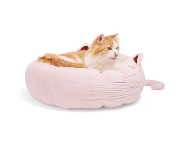 EveryYay Pink Cat Ear Round Bed, 18" L X 18" W X 6" H