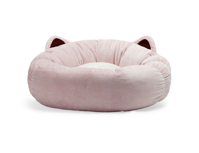 EveryYay Pink Cat Ear Round Bed, 18" L X 18" W X 6" H