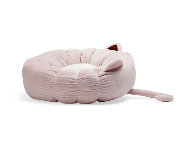 EveryYay Pink Cat Ear Round Bed, 18" L X 18" W X 6" H
