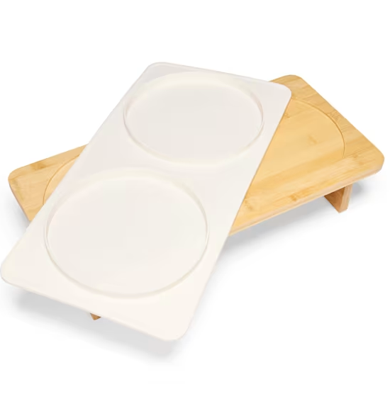 EveryYay Elevated Double Diner Dog Bowls and Silicone Mat Set, 6 Cups