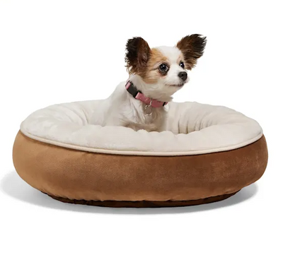 EveryYay Essentials Plush Bolster Round Dog Bed, 20" L X 20" W X 4" H, Small, Brown
