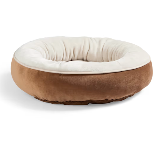 EveryYay Essentials Plush Bolster Round Dog Bed, 20" L X 20" W X 4" H, Small, Brown
