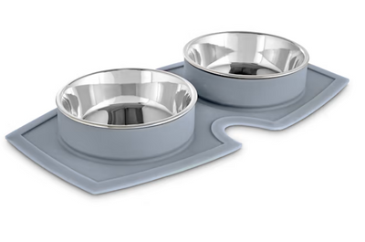 EveryYay Silicone Double Diner Stainless Steel Dog Bowl Set, Grey, 2 Cups